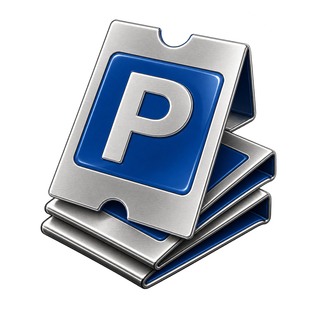 A stack of chrome and enamel parking tickets